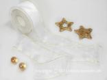 Weihnachtsband Glamour Weiß Gold ohne Draht 50mm Weihnachtsband Glamour Weiß Gold ohne Draht 50mm