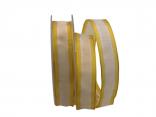 Dekoband Streifen gelb / weiß 25mm mit Draht Dekoband Streifen gelb / weiß 25mm mit Draht