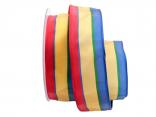 Dekoband Streifen rot / gelb / blau 40mm mit Draht Dekoband Streifen rot / gelb / blau 40mm mit Draht