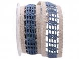 Dekoband Spitze blau / natur 50mm ohne Draht