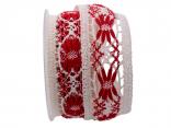 Dekoband Spitze weiß / rot 50mm ohne Draht
