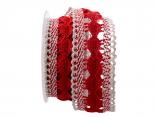Dekoband Spitze natur / rot 50mm ohne Draht