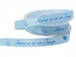 Babyband " Hurra es ist ein Junge" hellblau 15mm ohne Draht
