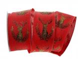 Dekoband Edelhirsch rot mit Draht 65mm Dekoband Edelhirsch rot mit Draht 65mm