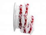 Dekoband Spitze 30mm rot /weiß ohne Draht