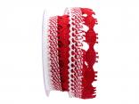 Dekoband Spitze 35mm rot / weiß ohne Draht