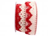 Dekoband Spitze 40mm creme / rot ohne Draht