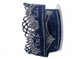 Dekoband Spitze 50mm blau / gold ohne Draht