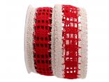 Dekoband Spitze 50mm Natur / Rot ohne Draht