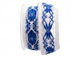 Dekoband Spitze weiß / blau 50mm ohne Draht