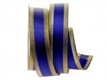 Goldband mit Satinstreifen Blau mit Draht 40mm Goldband mit Satinstreifen Blau mit Draht 40mm