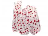 Herzband Blumenherz 25mm weiß / rot mit Nylonkante Herzband Blumenherz 25mm weiß / rot mit Nylonkante