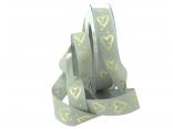 Herzband Herzlinien salbei / gold 25mm ohne Draht Herzband Herzlinien salbei / gold 25mm ohne Draht