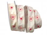 Motivband Antik Heart 25mm creme mit Draht Motivband Antik Heart 25mm creme mit Draht