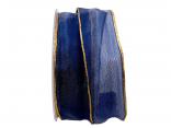 Organzaand Goldkante dunkelblau 40mm mit Draht Organzaand Goldkante dunkelblau 40mm mit Draht