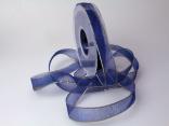 Organzaband 15mm blau mit Goldkante ohne Draht