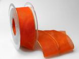 Organzaband 40mm orange mit Goldkante ohne Draht