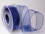 Organzaband Blau mit Draht 40mm Organzaband Blau mit Draht 40mm