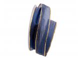 Organzaband Goldkante dunkelblau 25mm mit Draht Organzaband Goldkante dunkelblau 25mm mit Draht
