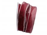 Organzaband Silberkante bordeaux 25mm mit Draht