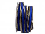 Schleifenband Rombo blau / gold 15mm mit Draht