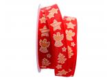 Weihnachsband Lebkuchen rot 25mm ohne Draht Weihnachsband Lebkuchen rot 25mm ohne Draht
