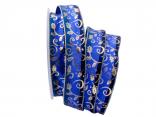 Weihnachtsband Blätterranke blau 25mm mit Draht