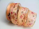 Weihnachtsband Crazy Stars 40mm apricot mit Draht