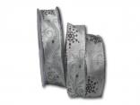 Weihnachtsband Diamant silbergrau 25mm mit Draht