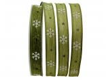 Weihnachtsband Eiskristall grün 15mm mit Draht Weihnachtsband Eiskristall grün 15mm mit Draht