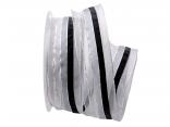 Weihnachtsband Fein-gestreift Schwarz/Silber mit Draht 40mm Weihnachtsband Fein-gestreift Schwarz/Silber mit Draht 40mm