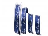 Weihnachtsband Frohe Weihnachten Blau 15 mm ohne Draht Weihnachtsband Frohe Weihnachten Blau 15 mm ohne Draht