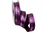 Weihnachtsband Frohe Weihnachten lila 25mm ohne Draht Weihnachtsband Frohe Weihnachten lila 25mm ohne Draht