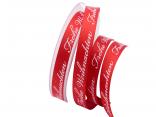 Weihnachtsband Frohe Weihnachten Rot 15 mm ohne Draht Weihnachtsband Frohe Weihnachten Rot 15 mm ohne Draht