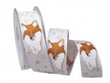 Weihnachtsband Fuchs weiß mit Draht 40mm