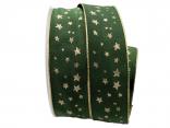 Weihnachtsband Gold-Sterne Grün mit Draht 40mm Weihnachtsband Gold-Sterne Grün mit Draht 40mm