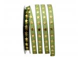 Weihnachtsband Goldstars olive / gold 10mm ohne Draht