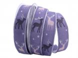 Weihnachtsband Hirsch Flieder mit Draht 25mm Weihnachtsband Hirsch Flieder mit Draht 25mm