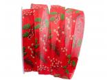 Weihnachtsband Mistelzweig rot 25mm mit Draht