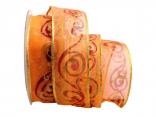 Weihnachtsband Nostalgie Orange mit Draht 40mm Weihnachtsband Nostalgie Orange mit Draht 40mm