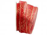 Weihnachtsband Nostalgie Rot mit Draht 25mm Weihnachtsband Nostalgie Rot mit Draht 25mm