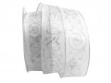 Weihnachtsband Nostalgie Silber mit Draht 40mm Weihnachtsband Nostalgie Silber mit Draht 40mm