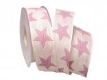 Weihnachtsband Nostalgiesterne creme / rosa 40mm mit Draht Weihnachtsband Nostalgiesterne creme / rosa 40mm mit Draht