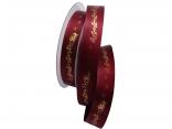 Weihnachtsband Renntierschlitten 25mm bordeaux/gold o. Drah