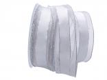 Weihnachtsband Rimbach 40mm weiß mit Draht Weihnachtsband Rimbach 40mm weiß mit Draht