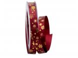 Weihnachtsband Schneeflocken bordeaux / gold 15mm ohne Draht Weihnachtsband Schneeflocken bordeaux / gold 15mm ohne Draht