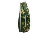 Weihnachtsband Schneeflocken grün / gold 15mm ohne Draht Weihnachtsband Schneeflocken grün / gold 15mm ohne Draht