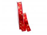 Weihnachtsband Schneeflocken rot / gold 15mm ohne Draht Weihnachtsband Schneeflocken rot / gold 15mm ohne Draht