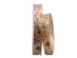 Weihnachtsband Schneeflocken toffee / curry 15mm ohne Draht Weihnachtsband Schneeflocken toffee / curry 15mm ohne Draht
