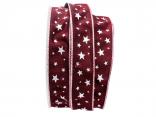 Weihnachtsband Silber-Sterne Bordeaux mit Draht 25mm Weihnachtsband Silber-Sterne Bordeaux mit Draht 25mm